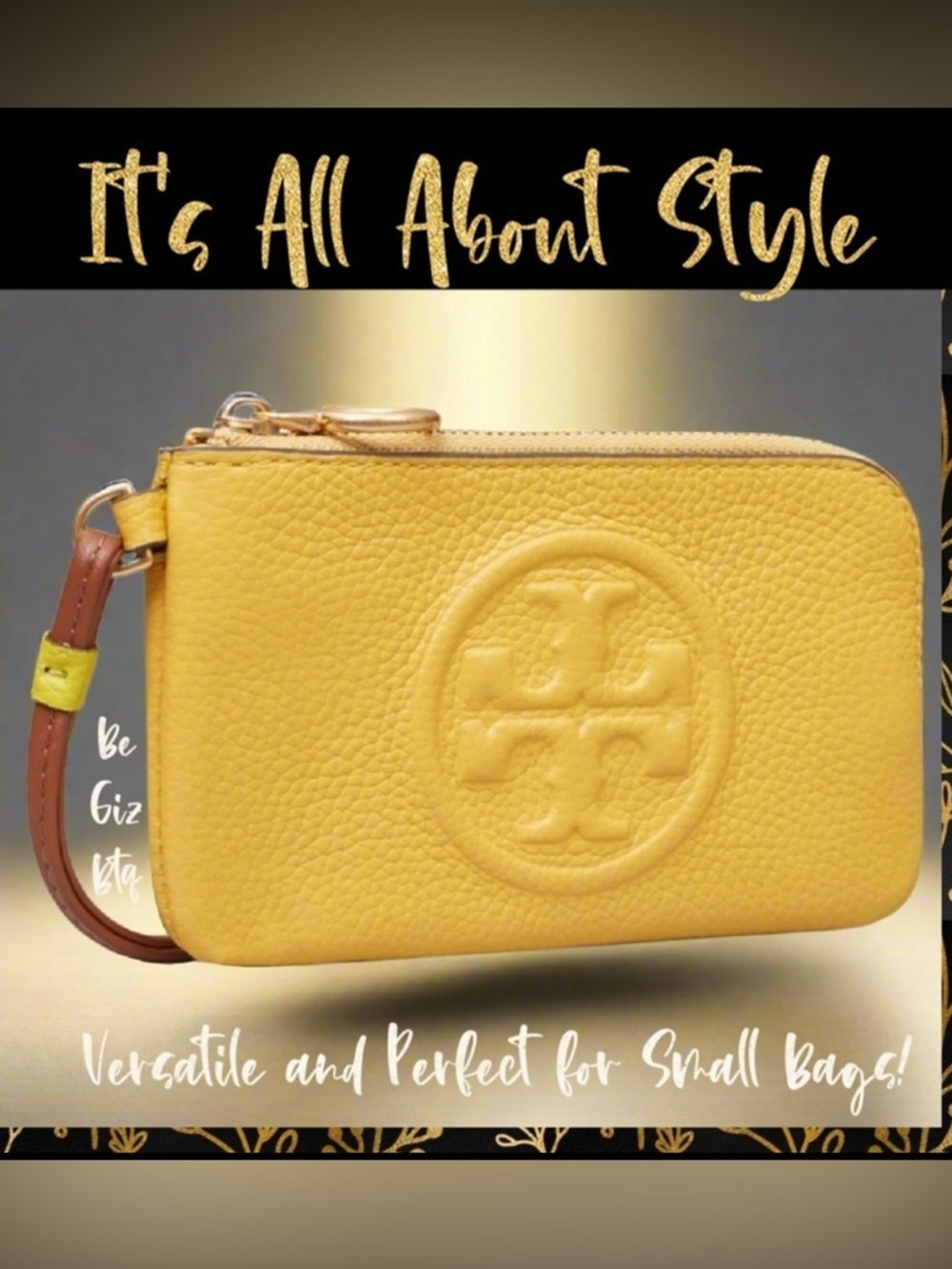 🆑 Tory Burch Authentic Leather Color Block Zip Card Case Yellow NWT